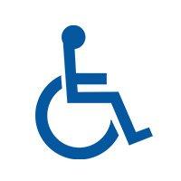 A blue icon of a person in a wheelchair.